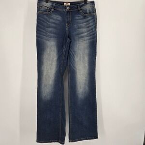 LEI Sophia Hipster Flare Jeans Juniors Size 13 Blue Mid Rise Stretch Denim EUC